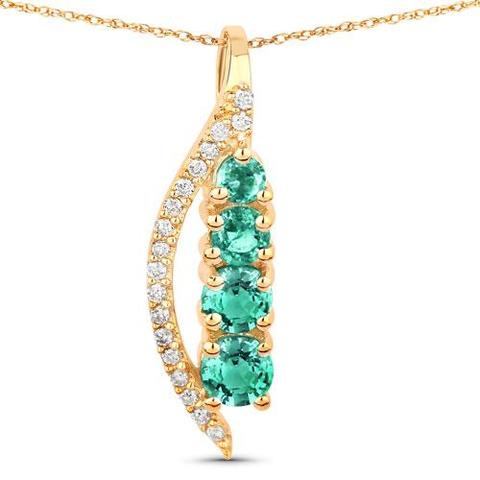 14K Yellow Gold Zambian Emerald & Diamond Pendant