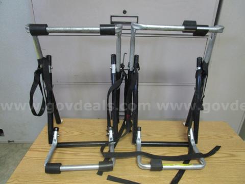 (2) USED CAR MOUNT BIKE RACKS; (1) USED BLACKBURN TELESCOPING BICYCLE FRAME PUMP WITH GAUGE
