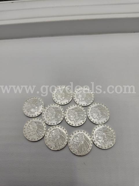 10 1/10th oz Silver Indian Head Rounds, Mint Condition