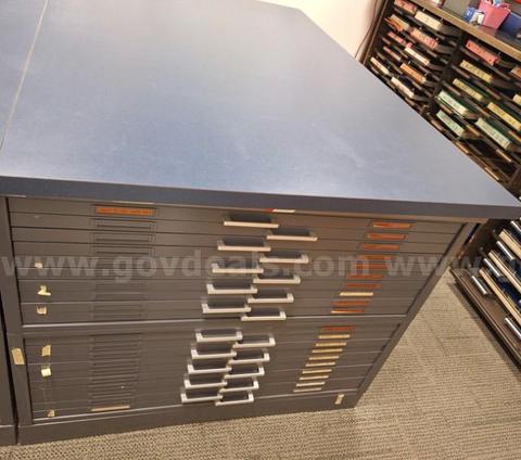 Lot of 12qty 10-Drawer Flat Cabinets, with 3-piece counter top