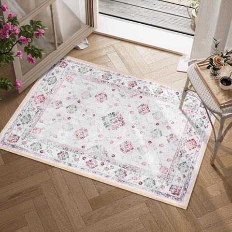 Brand New - 2'x3' Washable Area Rug Entryway Rug Indoor Door Mat Vintage Floral Rug Pink/Green - Shipping Available
