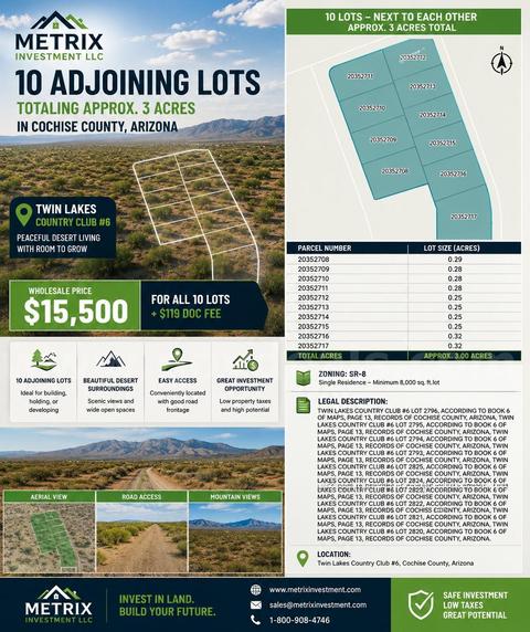 10 adjoining lots, about 10ac , Cochise County AZ