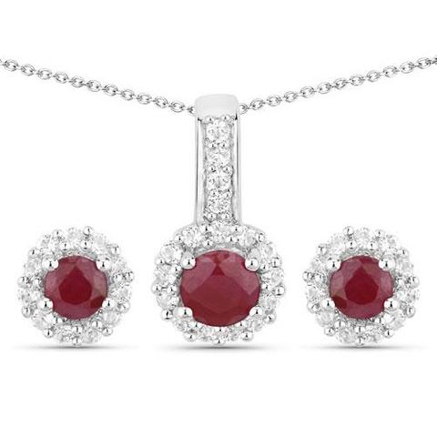 Sterling Silver Ruby and White Topaz Ladies Jewelry Set