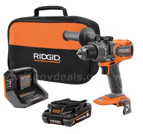 RIDGID 18V Brushless Cordless 1/2 in. Hammer Drill/Driver Kit with 4 Ah MAX Output EXP Battery, Charger, and Tool Bag