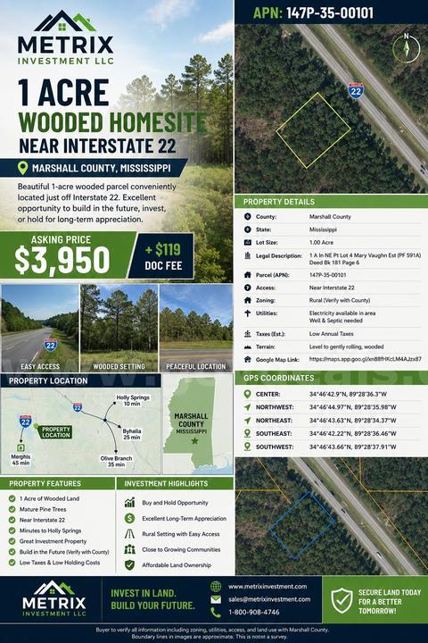 Over 1ac lot in Marshall County MS. No HOA. Low Price!