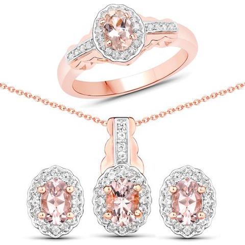 Sterling Silver Ladies Morganite and White Topaz Jewelry Set