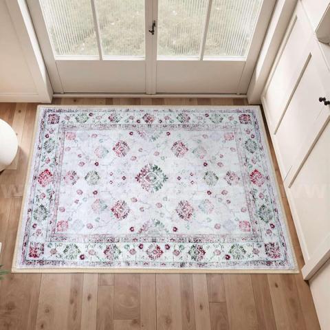 Brand New - 2'x3' Washable Area Rug Entryway Rug Indoor Door Mat Vintage Floral Rug Pink/Green - Shipping Available