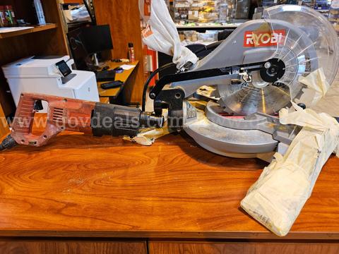 Electric Rotary Hammer w/Metal Tool Box & Drill Bits & Electric Ryobi Mitre Saw