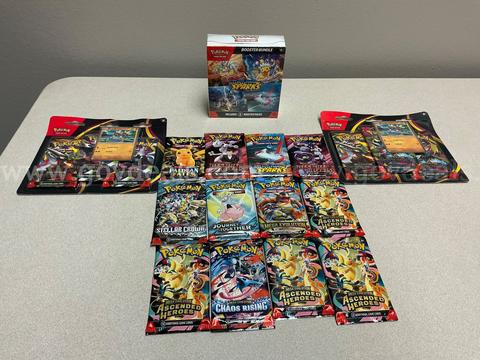 (2) Pokémon mega pitch black trading card Game,, Scarlet &Violet Surging Sparks, (12)assorted boosters packs