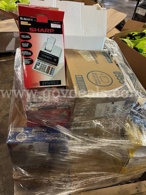 MISCELLANEOUS ELECTRONICS LOT: TYPEWRITER, PRINTING CALCULATORS, COIN/CURRENCY COUNTERS, LABEL MACHINES, ETC.
