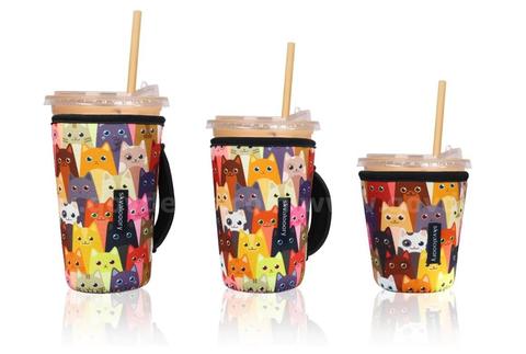 Brand New - 3 PCS - Thermal Foil Insulated Iced Coffee Cup Sleeves, 16-32oz, Cats - Shipping Available