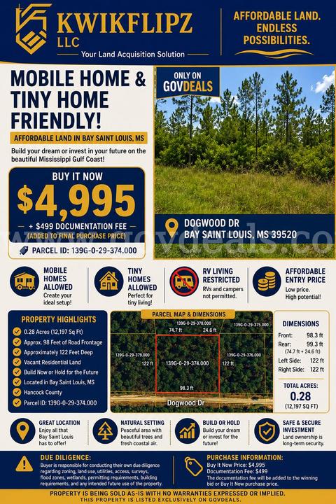 0.28 Acres on Dogwood Dr | Bay Saint Louis, MS | Mobile Home & Tiny Home Friendly