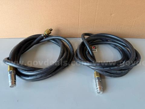 Lot of 2 High-Pressure Hydraulic Hose Assemblies with Quick-Connect Couplings (Approx. 17' & 20')