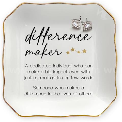 Brand New - Set of 6 - Difference Maker 4"x4" Ceramic Jewelry Dish Tray - Shipping Available