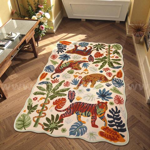 Brand New - Washable Tiger Rug 2'x3', Bathroom Rugs Non Slip Scalloped Beige - Shipping Available