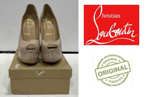 Authentic Original Christian Louboutin Women`s Tan Leather Red Bottom Pump Stiletto Heels in Box Size 38