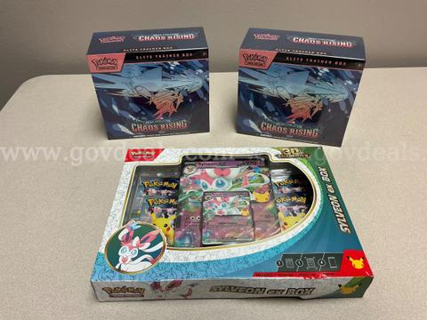 (2)Pokémon Mega Evolution Chaos Rising Elite Trainer Box, Pokemon 30th Celebration Sylveon ex Box Trading Card Game