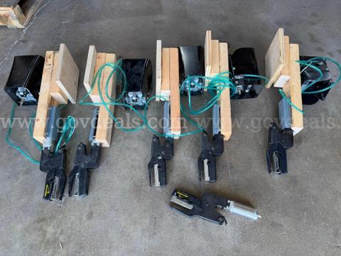 Lot of 5 Bostitch Pneumatic Foot Control Plier Staplers w/ Pedals + Extra Plier