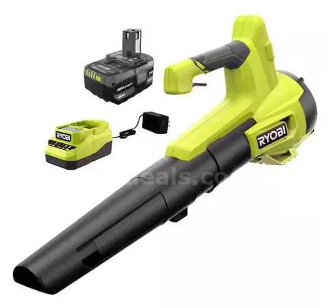 Ryobi ONE+ 18V 100 MPH 350 CFM Cordless Battery Variable Speed Jet Fan Leaf Blower with 4.0 Ah Battery and Charger