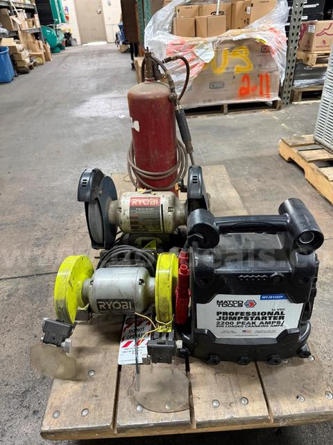 2 Grinders, 1 Battery Tester, 1 Oxygen Tank