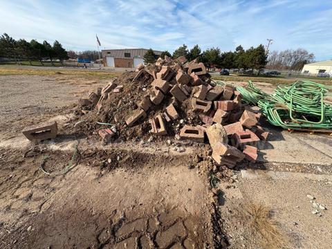 retaining wall cinder blocks, redish in color