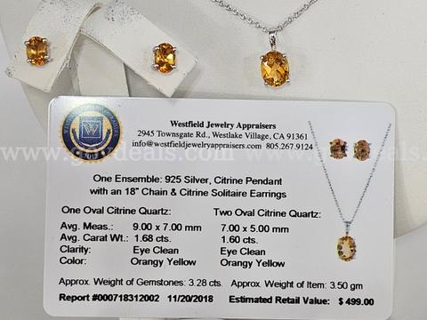 Beautiful Citrine Necklace and Earring Set, App $499