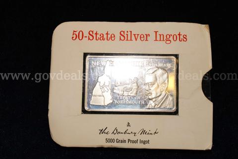 1- US 5000 Grain Proof Sterling Silver Ingot Titled "50 State Silver Ingots"