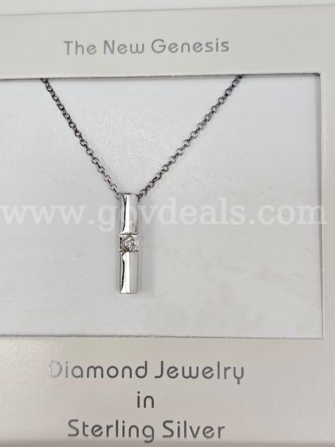 Solid Sterling Silver Necklace with Genuine Diamond, Very Unique