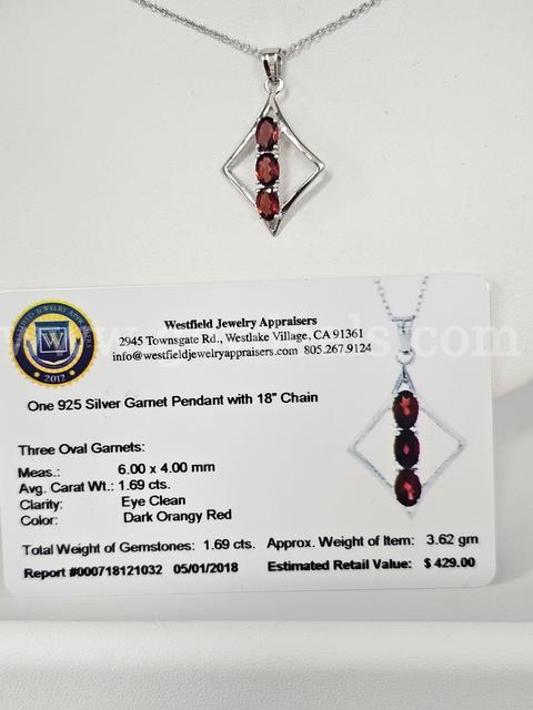 Solid Sterling Silver Garnet Necklace,  Beautiful Piece   App $429