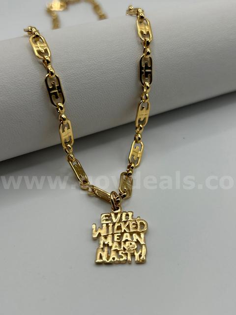 Wicked Pendant & Special Link Necklace. 24k Real Gold Plated