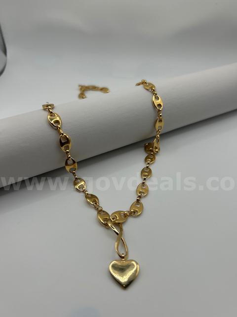22” Link Necklace W/ Heart 24K Real Gold Plated