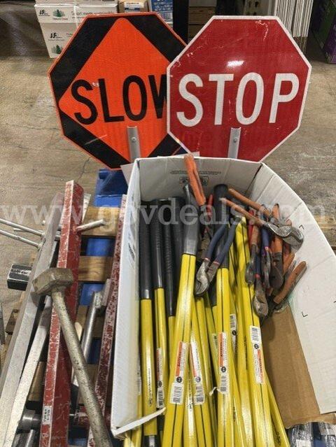 69-Piece Mixed Fire Department Tool Lot β Hose Rollers, Fiberglass Handles, Street/Water Keys, Cutters & Roof Kits