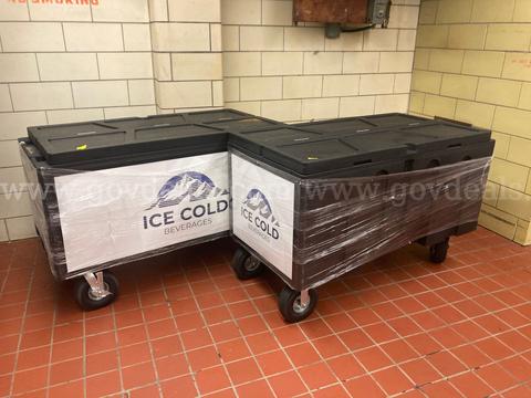 Lot of 2 Mobile Plastic Ice Bins (mobile cold drink serving stations)