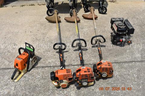 Misc -  chairs, weed eaters, copier and wheelchairs, saw engine