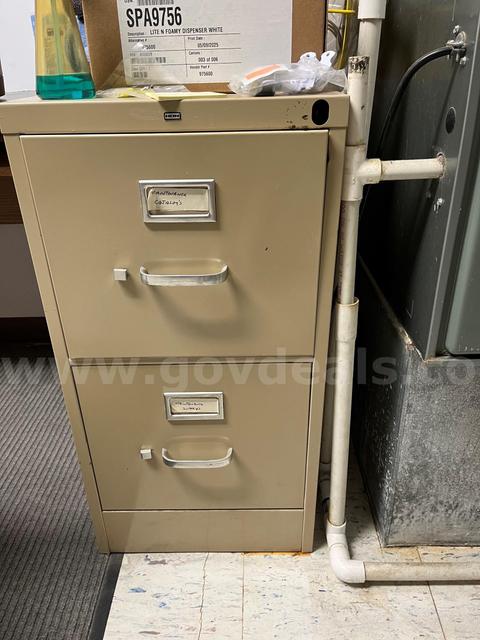 2-Drawer Tan Filing Cabinet (NOTE - PICKUP AT CARMI, IL CAMPUS)