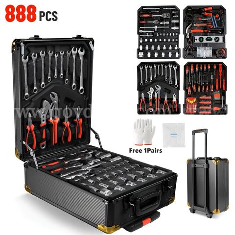 888 Piece Tool Set Rolling Aluminum Trolley Case Chrome Vanadium Mechanic Kit