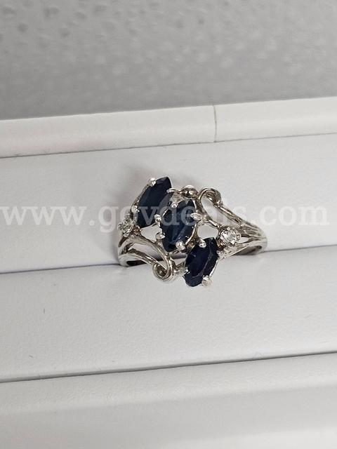 Solid Sterling Silver and Genuine Sapphire Ladies Ring Designer Size 7