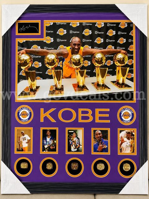 Outstanding Kobe Bryant Laser Signed Championship Ring Collage,  Rare Piece