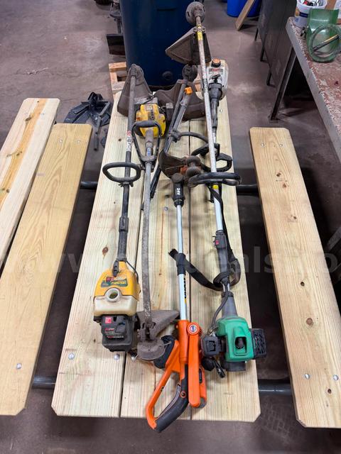 Assorted String Trimmers, Parts, and Push Mowers