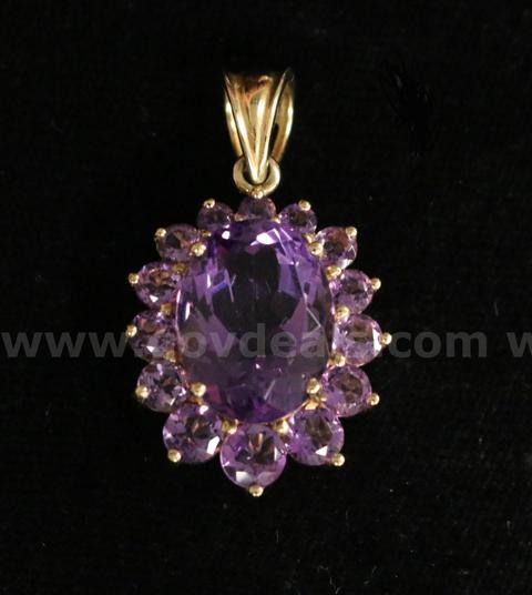 14K Yellow Gold Pendant With Purple Amethyst, 6.9 Grams