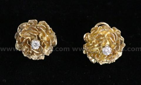 14K Yellow Gold Hydrangea Design Earrings, 11.8 Grams