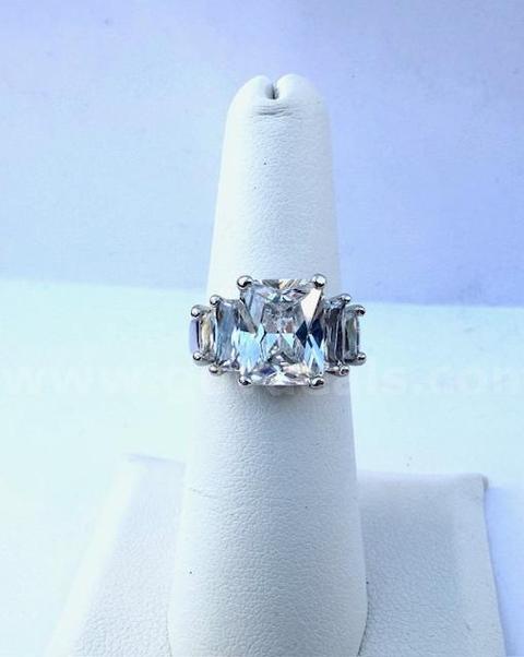 Beautiful, Size 6, Ladies, Rhodium Clad, Rectangle, CZ Wedding/Bridal Ring