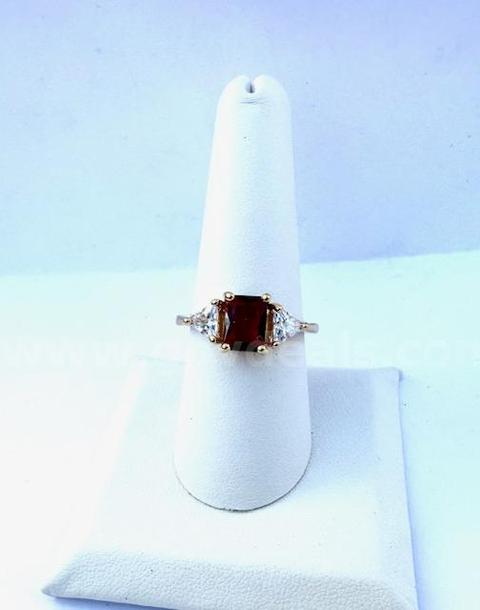 Beautiful, Ladies, 24k Gold Clad, Size 8 1/2 CZ Ruby Birthstone Ring W/Accents