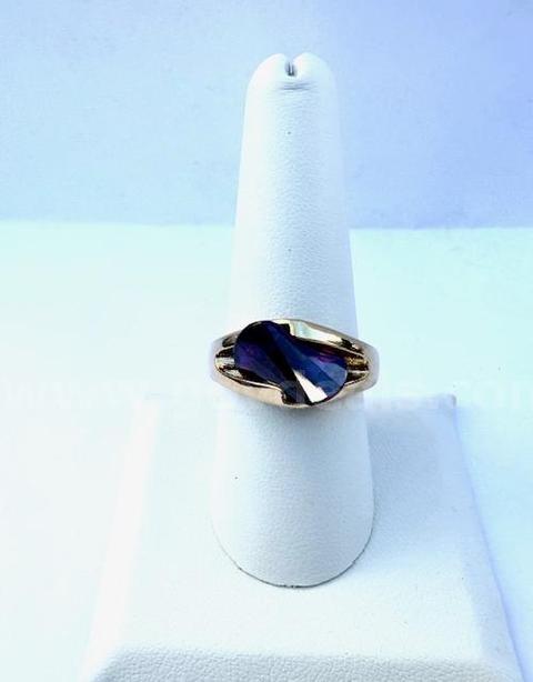 Unique, Ladies, 24k Gold Clad, Size 8 1/2, CZ Amethyst Ring
