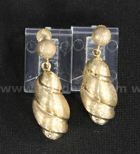14K Yellow Gold Brush Finished Dangle Earrings, 9.5 Grams