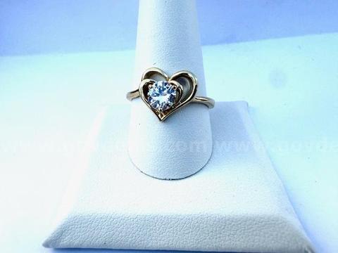 Ladies, Beautiful, 24k Gold Clad, Size 10 1/2, CZ Heart Shaped Solitaire Ring