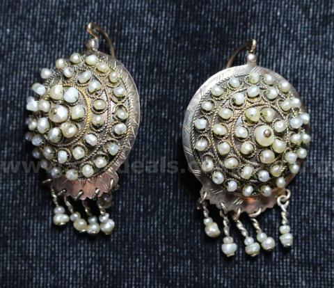 14K Yellow Gold Dangle Earring With Seed Pearls, 16.5 Grams