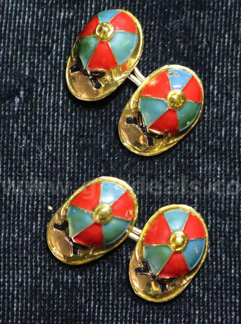14K Yellow Gold Baseball Cap Design Cuff-Links W/Enamel Accents, 11.1 Grams