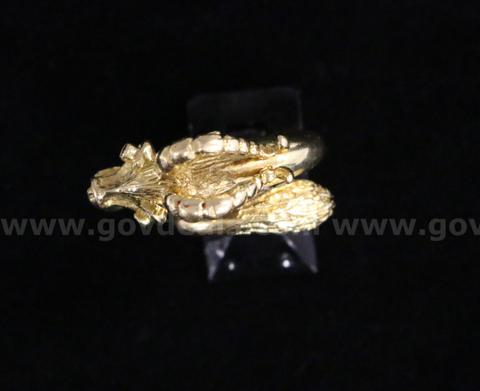 18k Yellow Gold Dragon Ring with Red Stones, 12.6 Grams