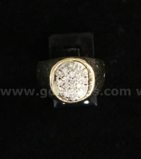 14k Yellow Gold Cluster Design Diamond Ring, 7.6 Grams